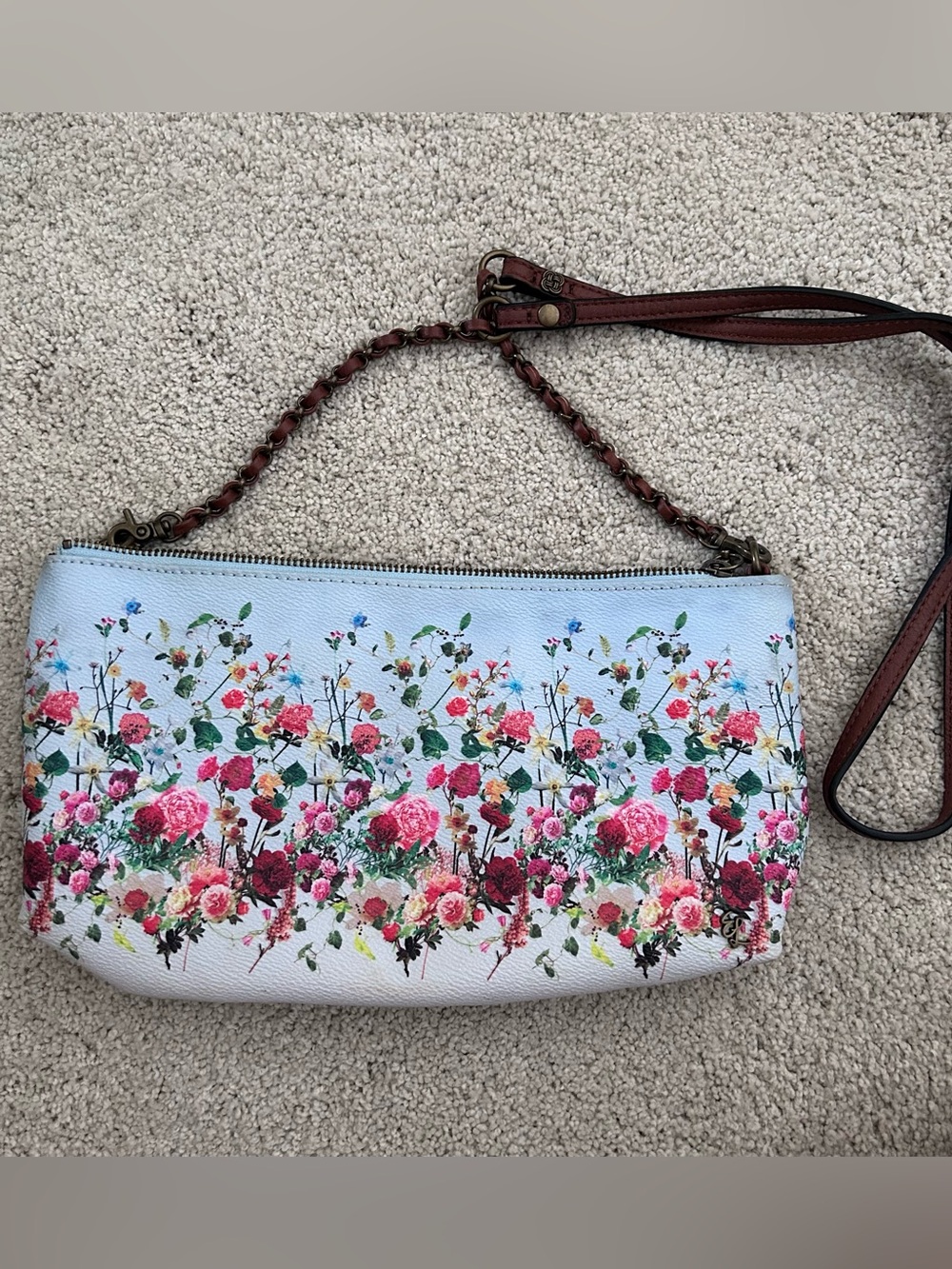 Elliott Lucca Floral Print Leather Crossbody Bag with Removable Strap